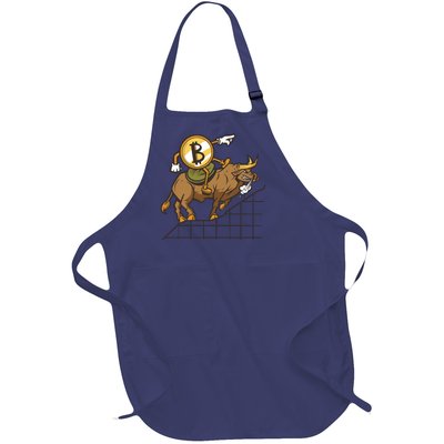 Bitcoin Cartoon Riding Bull Full-Length Apron With Pockets