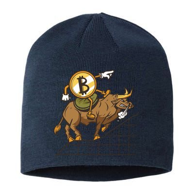 Bitcoin Cartoon Riding Bull Sustainable Beanie