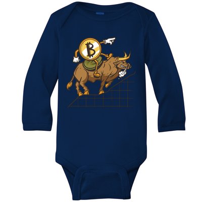 Bitcoin Cartoon Riding Bull Baby Long Sleeve Bodysuit