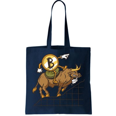 Bitcoin Cartoon Riding Bull Tote Bag