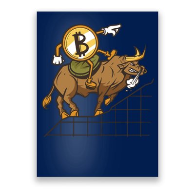 Bitcoin Cartoon Riding Bull Poster