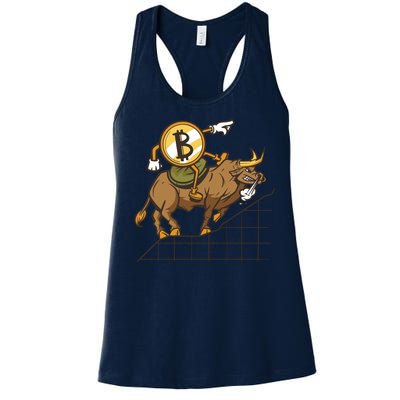 Bitcoin Cartoon Riding Bull Women's Racerback Tank