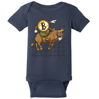 Bitcoin Cartoon Riding Bull Baby Bodysuit