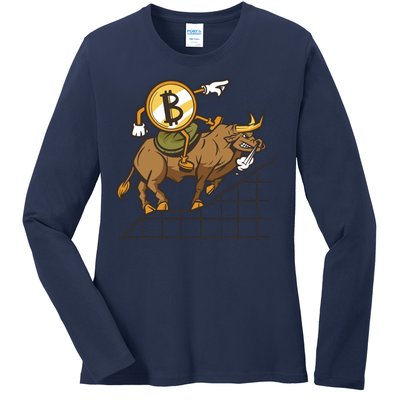 Bitcoin Cartoon Riding Bull Ladies Long Sleeve Shirt