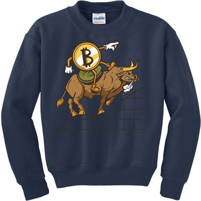 Bitcoin Cartoon Riding Bull Kids Sweatshirt