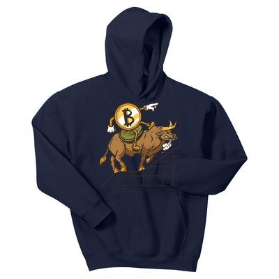 Bitcoin Cartoon Riding Bull Kids Hoodie