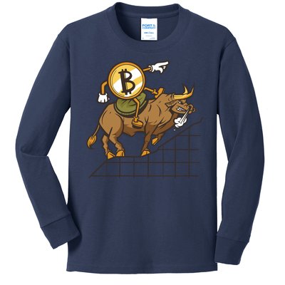 Bitcoin Cartoon Riding Bull Kids Long Sleeve Shirt