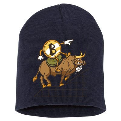 Bitcoin Cartoon Riding Bull Short Acrylic Beanie