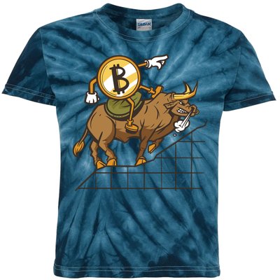 Bitcoin Cartoon Riding Bull Kids Tie-Dye T-Shirt