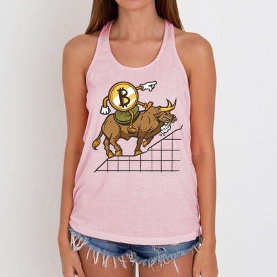 Bitcoin Cartoon Riding Bull Women's Knotted Racerback Tank