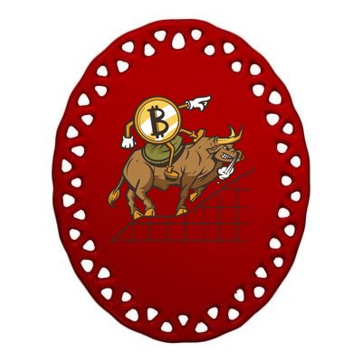 Bitcoin Cartoon Riding Bull Ceramic Oval Ornament