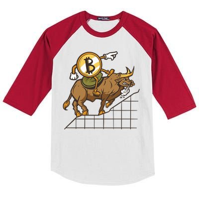 Bitcoin Cartoon Riding Bull Kids Colorblock Raglan Jersey