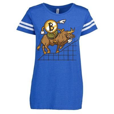 Bitcoin Cartoon Riding Bull Enza Ladies Jersey Football T-Shirt