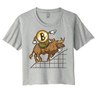 Bitcoin Cartoon Riding Bull Women's Crop Top Tee