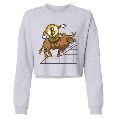 Bitcoin Cartoon Riding Bull Cropped Pullover Crew