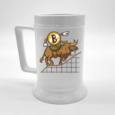 Bitcoin Cartoon Riding Bull Beer Stein