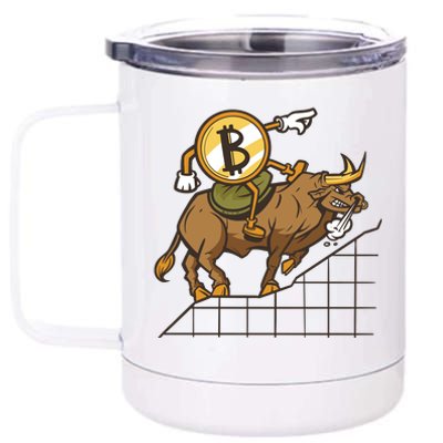 Bitcoin Cartoon Riding Bull 12 oz Stainless Steel Tumbler Cup