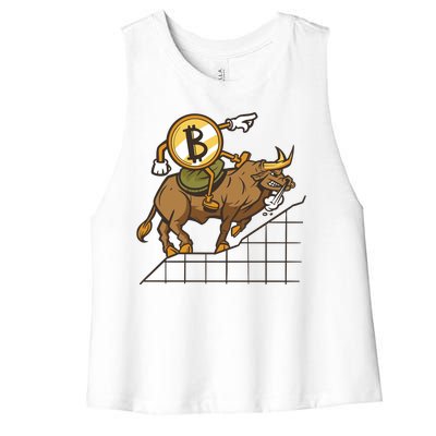 Bitcoin Cartoon Riding Bull Women's Racerback Cropped Tank