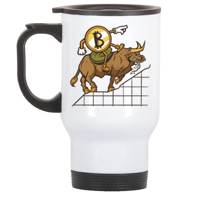 Bitcoin Cartoon Riding Bull Stainless Steel Travel Mug