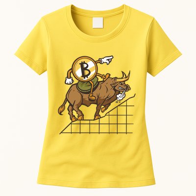 Bitcoin Cartoon Riding Bull Womens T-Shirt