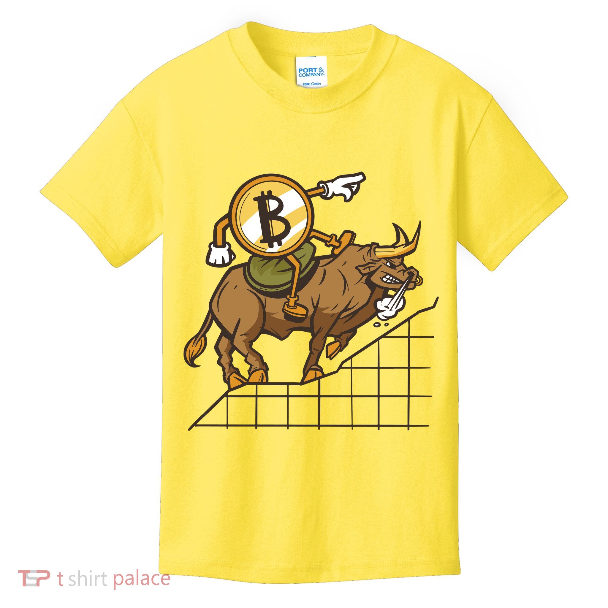 Bitcoin Cartoon Riding Bull Kids T-Shirt