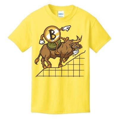 Bitcoin Cartoon Riding Bull Kids T-Shirt