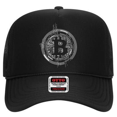 Bitcoin Chip Logo High Crown Mesh Back Trucker Hat