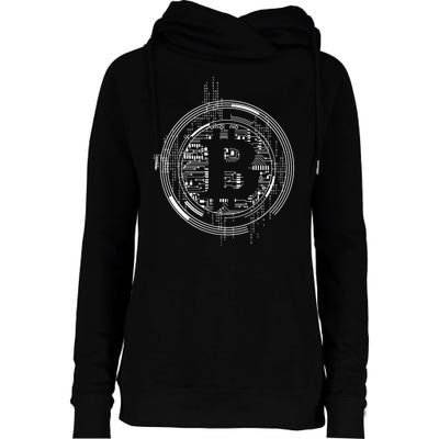 Bitcoin Chip Logo Womens Funnel Neck Pullover Hood