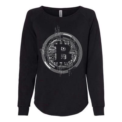 Bitcoin Chip Logo Womens California Wash Sweatshirt