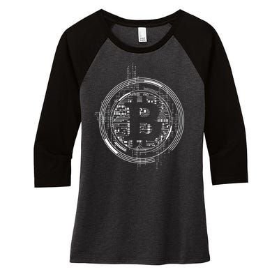 Bitcoin Chip Logo Women's Tri-Blend 3/4-Sleeve Raglan Shirt