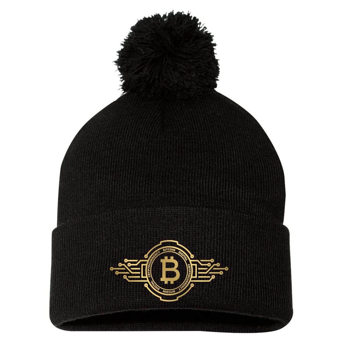 Bitcoin Crypto Coin Pom Pom 12in Knit Beanie