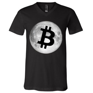 Bitcoin Cryptocurrency Fly Me To The Moon Logo V-Neck T-Shirt