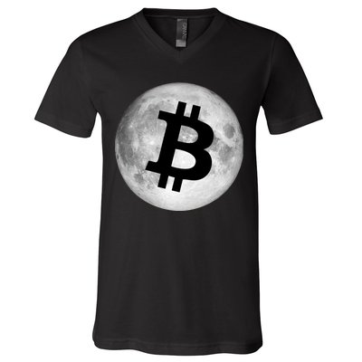 Bitcoin Cryptocurrency Fly Me To The Moon Logo V-Neck T-Shirt