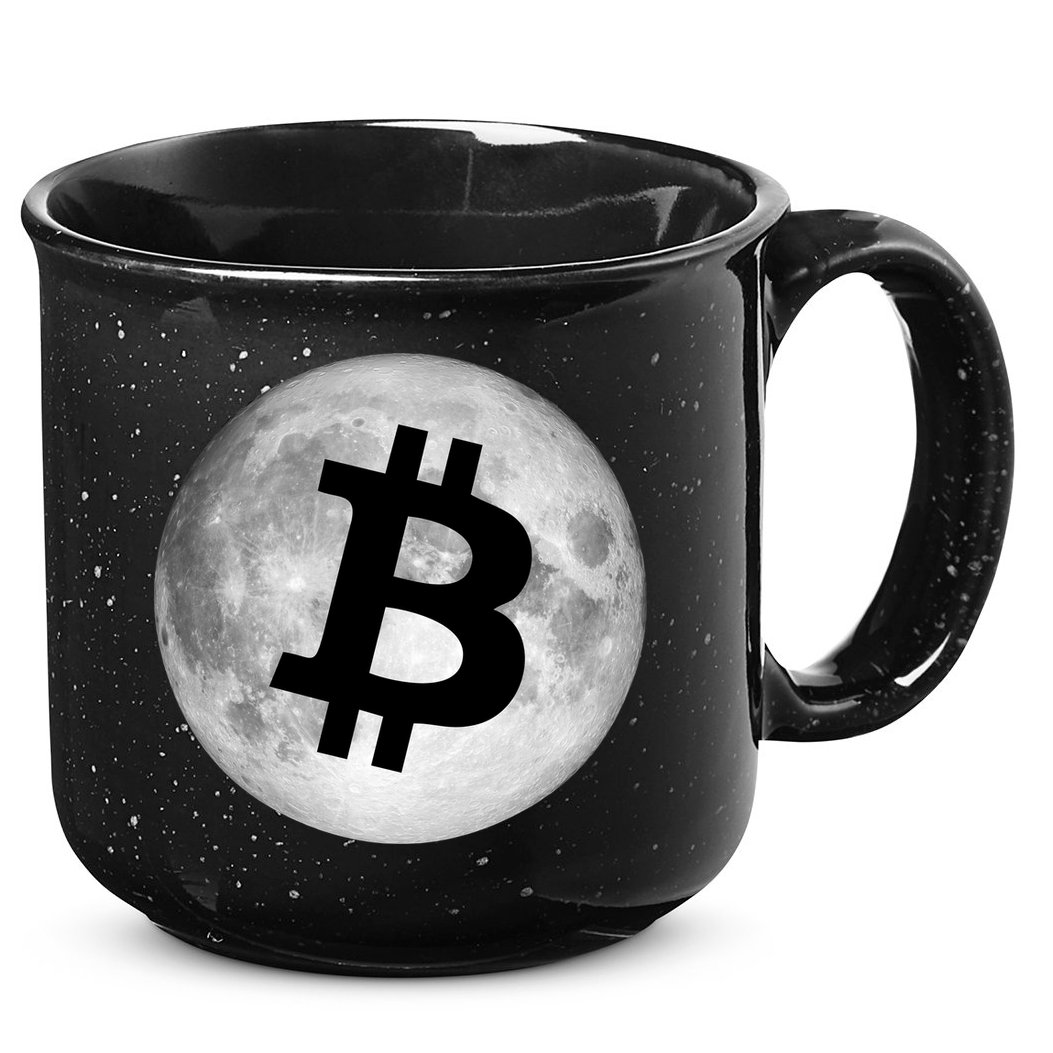 Bitcoin Cryptocurrency Fly Me To The Moon Logo 15oz Campfire Ceramic Mug