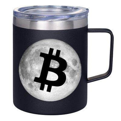 Bitcoin Cryptocurrency Fly Me To The Moon Logo 12oz Stainless Steel Coffee Mug