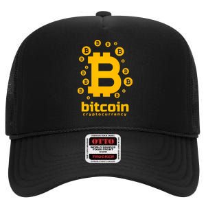 Bitcoin Cryptocurrency Logo High Crown Mesh Back Trucker Hat