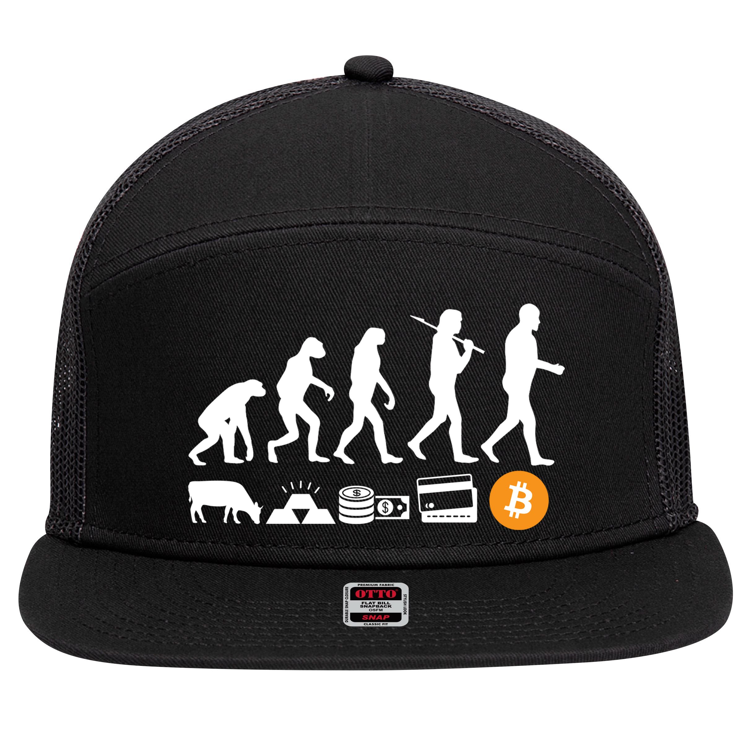 Bitcoin Evolution 7 Panel Mesh Trucker Snapback Hat