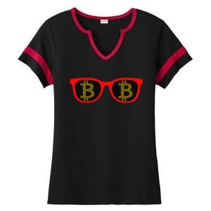 Bitcoin Glasses Ladies Halftime Notch Neck Tee