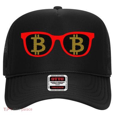 Bitcoin Glasses High Crown Mesh Back Trucker Hat