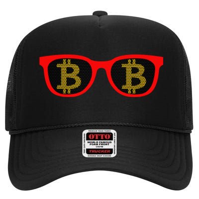 Bitcoin Glasses High Crown Mesh Back Trucker Hat