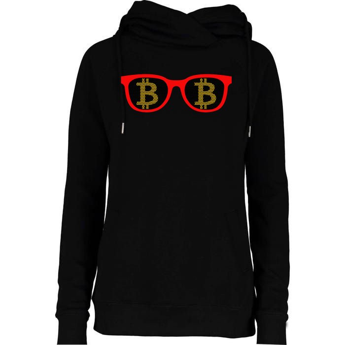 Bitcoin Glasses Womens Funnel Neck Pullover Hood