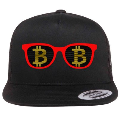 Bitcoin Glasses Flat Bill Trucker Hat