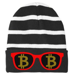 Bitcoin Glasses Striped Beanie with Solid Band