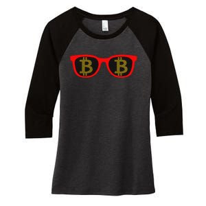 Bitcoin Glasses Women's Tri-Blend 3/4-Sleeve Raglan Shirt