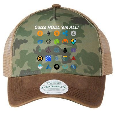 Bitcoin Litecoin Gotta Hodl Em All Cryptocurrency Logos Legacy Tie Dye Trucker Hat
