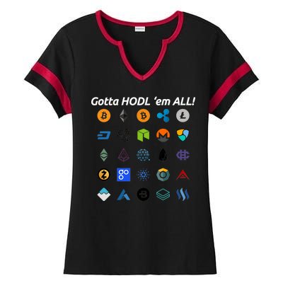 Bitcoin Litecoin Gotta Hodl Em All Cryptocurrency Logos Ladies Halftime Notch Neck Tee