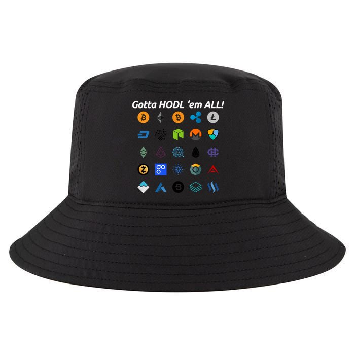 Bitcoin Litecoin Gotta Hodl Em All Cryptocurrency Logos Cool Comfort Performance Bucket Hat