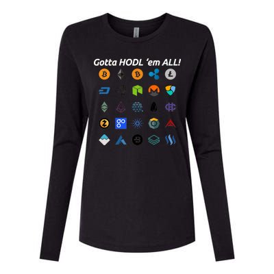 Bitcoin Litecoin Gotta Hodl Em All Cryptocurrency Logos Womens Cotton Relaxed Long Sleeve T-Shirt