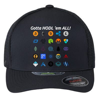 Bitcoin Litecoin Gotta Hodl Em All Cryptocurrency Logos Flexfit Unipanel Trucker Cap