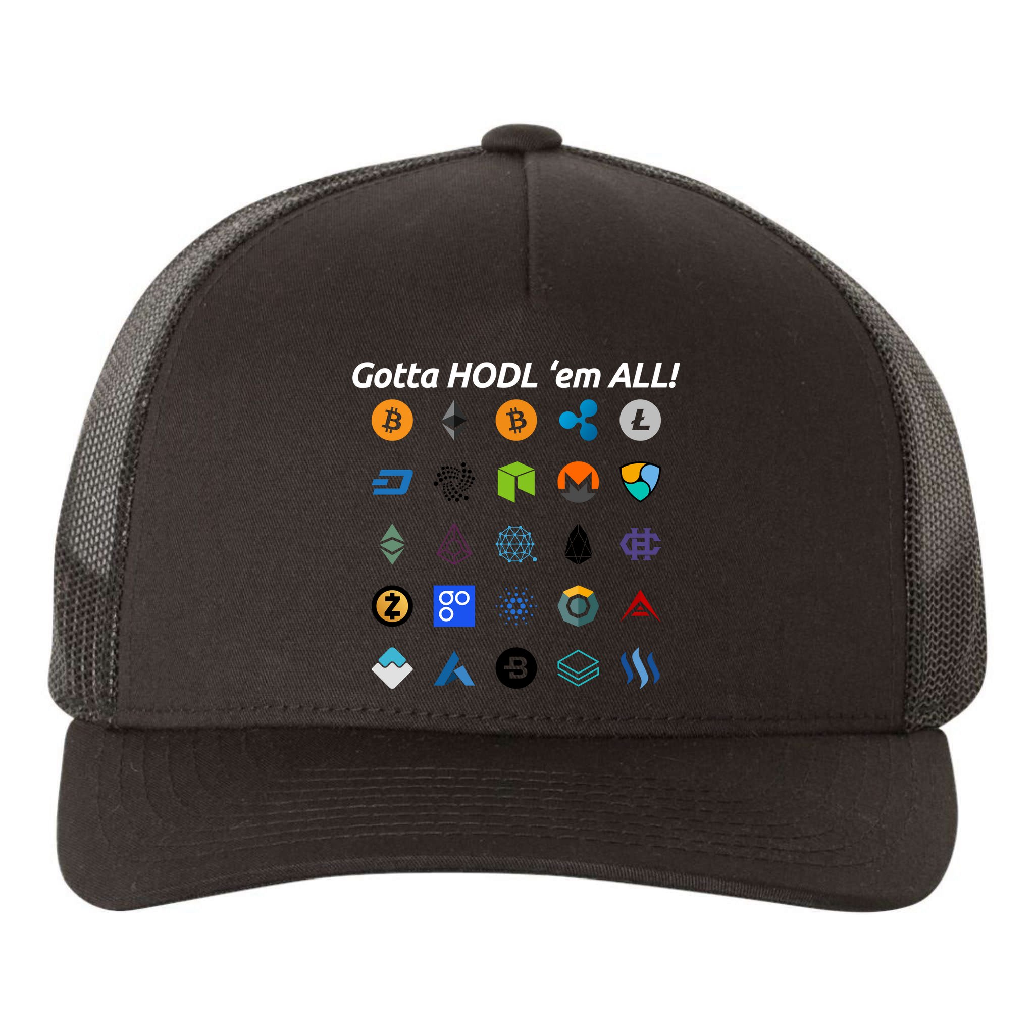 Bitcoin Litecoin Gotta Hodl Em All Cryptocurrency Logos Yupoong Adult 5-Panel Trucker Hat